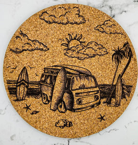 Cork Engraved Trivets and Coasters for Coffee Table Decor or Wall Art Great For Housewarming Gift