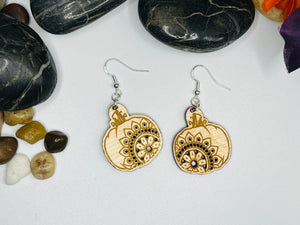 Pumpkin Mandala Wood Engraved Earrings