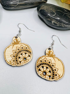 Pumpkin Mandala Wood Engraved Earrings
