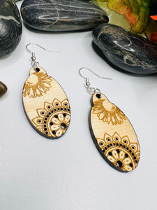 Daisy Mandala Wood Engraved Earrings
