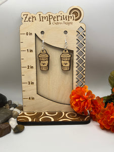 Coffee Cup Wood Engraved Earrings