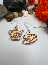 Tea Pot and Tea Cup Wood Engraved Earrings